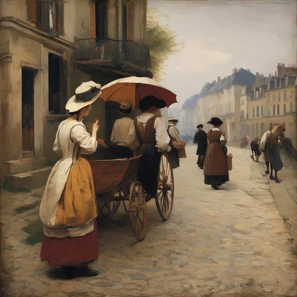 Παρίσι, καλλιτεχνική εικόνα 19ου αιώνα με γυναίκες και άμαξες, βιογραφίες καλλιτεχνών και ανάλυση έργων τέχνης.